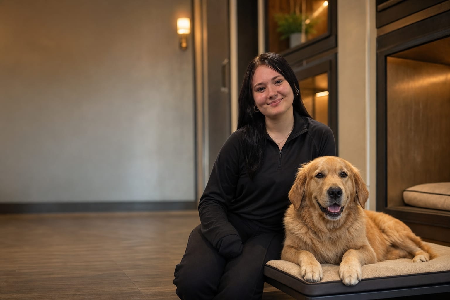 A Deer Creek trainer with a dog at the 23-acre Bel Air resort